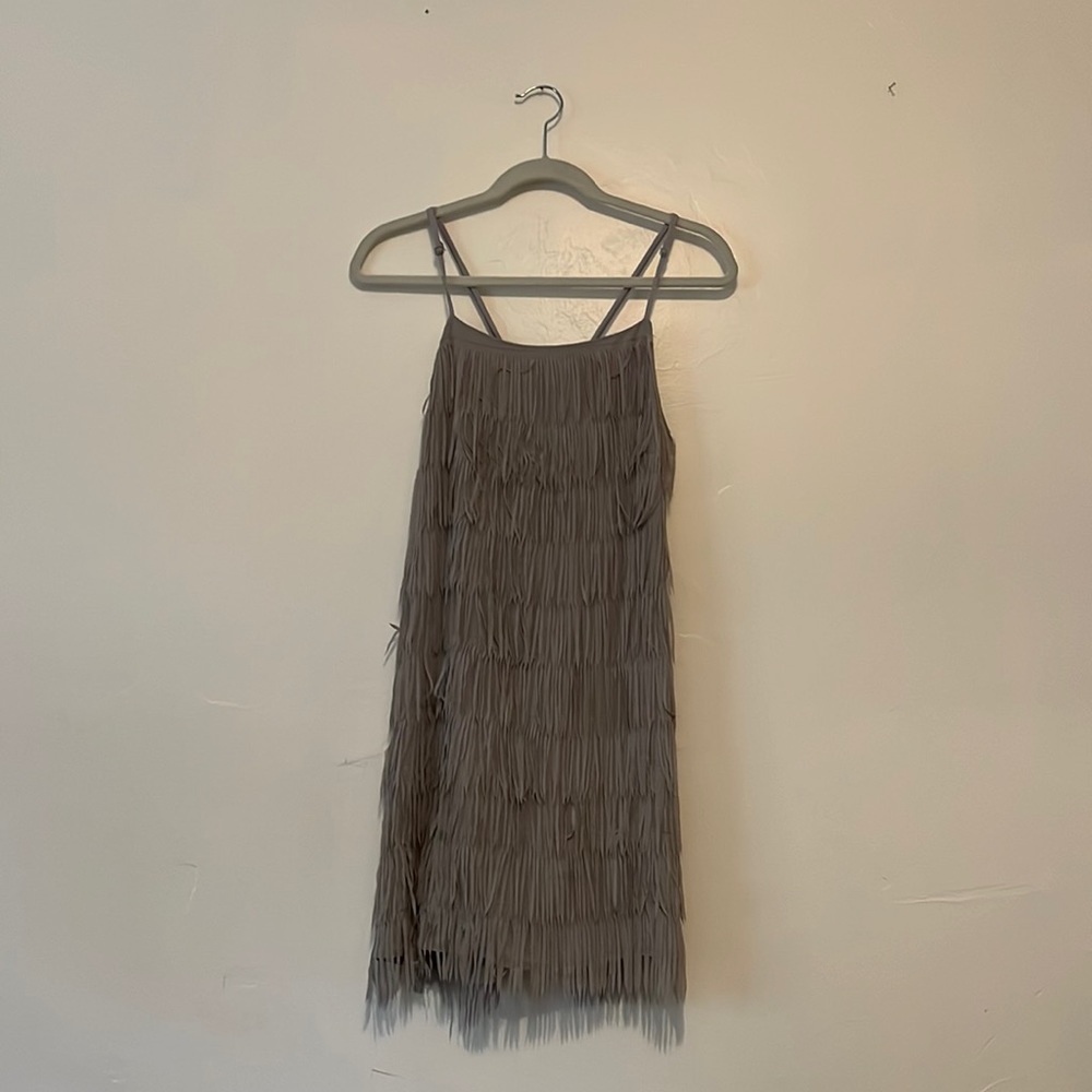 Grey Show Me You Mumu fringe mini dress, worn twice like new size small
